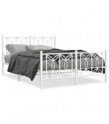 vidaXL Metal Bed Frame without Mattress with Footboard Whi — Size: 140 x 200 cm, Model: with headboard & footboard — V0671983885
