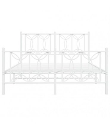 vidaXL Metal Bed Frame without Mattress with Footboard Whi — Size: 140 x 200 cm, Model: with headboard & footboard — V0671983885