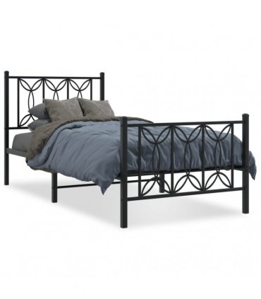 vidaXL Metal Bed Frame without Mattress with Footboard Blac — Size: 90 x 200 cm, Model: with headboard & footboard — V0671983891