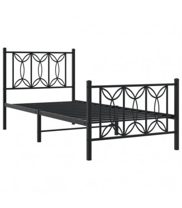 vidaXL Metal Bed Frame without Mattress with Footboard Blac — Size: 90 x 200 cm, Model: with headboard & footboard — V0671983891