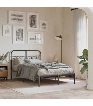 vidaXL Metal Bed Frame without Mattress with Headboard Black 120x190cm — Size: 120 x 190 cm — V0671983918