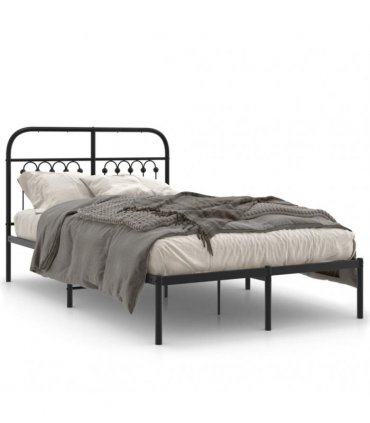 vidaXL Metal Bed Frame without Mattress with Headboard Black 120x190cm — Size: 120 x 190 cm — V0671983918
