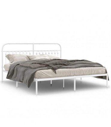 vidaXL Metal Bed Frame without Mattress with Headboard White 183x213cm — Size: 183 x 213 cm — V0671983922