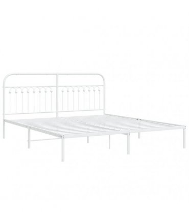 vidaXL Metal Bed Frame without Mattress with Headboard White 183x213cm — Size: 183 x 213 cm — V0671983922