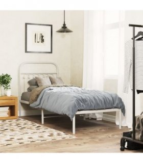 vidaXL Metal Bed Frame without Mattress with Headboard White 80x200cm — Size: 80 x 200 cm — V0671983924
