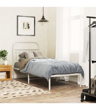 vidaXL Metal Bed Frame without Mattress with Headboard White 80x200cm — Size: 80 x 200 cm — V0671983924