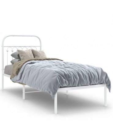 vidaXL Metal Bed Frame without Mattress with Headboard White 80x200cm — Size: 80 x 200 cm — V0671983924