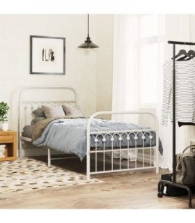vidaXL Metal Bed Frame without Mattress with Footboard Whit — Size: 90 x 200 cm, Model: with headboard & footboard — V0671983932