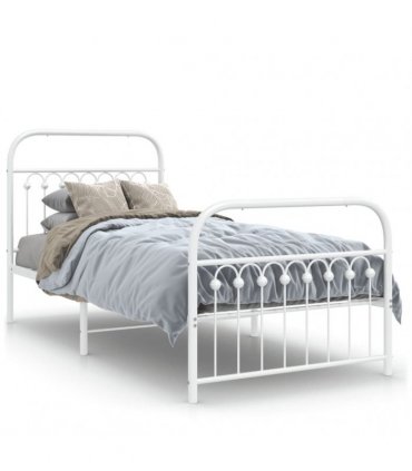 vidaXL Metal Bed Frame without Mattress with Footboard Whit — Size: 90 x 200 cm, Model: with headboard & footboard — V0671983932