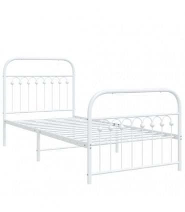 vidaXL Metal Bed Frame without Mattress with Footboard Whit — Size: 90 x 200 cm, Model: with headboard & footboard — V0671983932