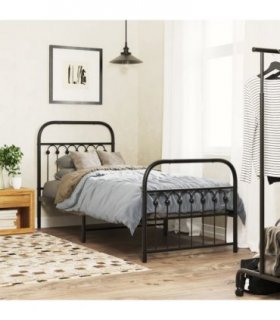 vidaXL Metal Bed Frame without Mattress with Footboard Blac — Size: 75 x 190 cm, Model: with headboard & footboard — V0671983935