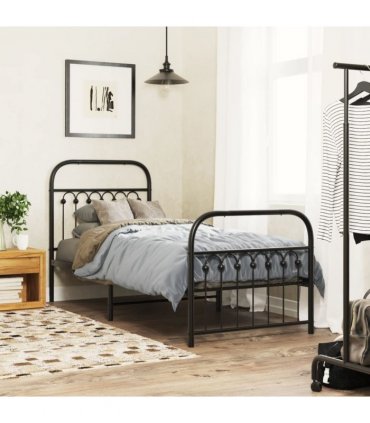 vidaXL Metal Bed Frame without Mattress with Footboard Blac — Size: 75 x 190 cm, Model: with headboard & footboard — V0671983935