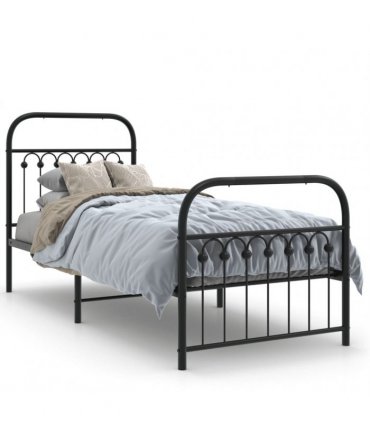 vidaXL Metal Bed Frame without Mattress with Footboard Blac — Size: 75 x 190 cm, Model: with headboard & footboard — V0671983935