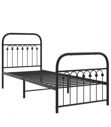 vidaXL Metal Bed Frame without Mattress with Footboard Blac — Size: 75 x 190 cm, Model: with headboard & footboard — V0671983935
