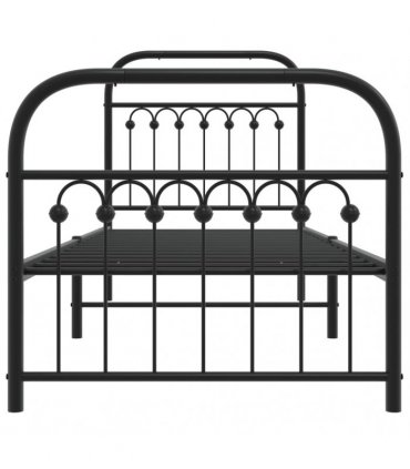 vidaXL Metal Bed Frame without Mattress with Footboard Blac — Size: 75 x 190 cm, Model: with headboard & footboard — V0671983935