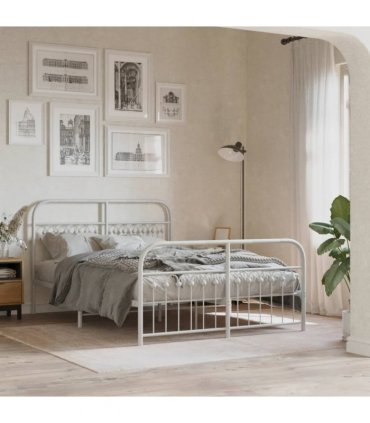 vidaXL Metal Bed Frame without Mattress with Footboard Whi — Size: 137 x 190 cm, Model: with headboard & footboard — V0671983940