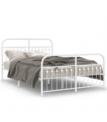 vidaXL Metal Bed Frame without Mattress with Footboard Whi — Size: 137 x 190 cm, Model: with headboard & footboard — V0671983940