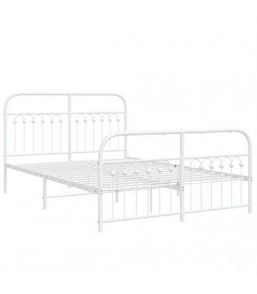 vidaXL Metal Bed Frame without Mattress with Footboard Whi — Size: 137 x 190 cm, Model: with headboard & footboard — V0671983940