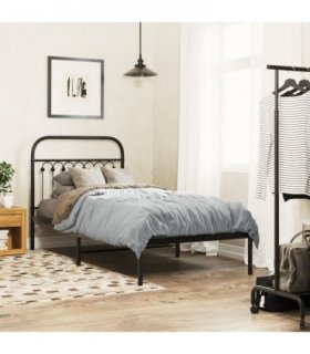 vidaXL Metal Bed Frame without Mattress with Headboard Black 90x200cm — Size: 90 x 200 cm — V0671983943
