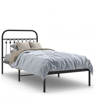 vidaXL Metal Bed Frame without Mattress with Headboard Black 90x200cm — Size: 90 x 200 cm — V0671983943