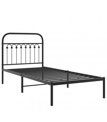 vidaXL Metal Bed Frame without Mattress with Headboard Black 90x200cm — Size: 90 x 200 cm — V0671983943