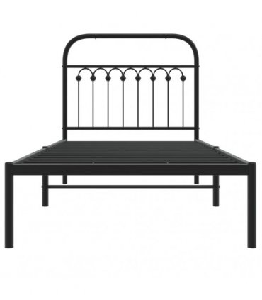 vidaXL Metal Bed Frame without Mattress with Headboard Black 90x200cm — Size: 90 x 200 cm — V0671983943