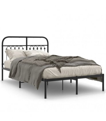 vidaXL Metal Bed Frame without Mattress with Headboard Black 120x200cm — Size: 120 x 200 cm — V0671983945