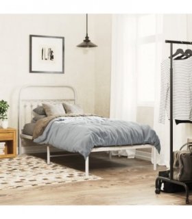 vidaXL Metal Bed Frame without Mattress with Headboard White 90x190cm — Size: 90 x 190 cm — V0671983949