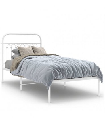 vidaXL Metal Bed Frame without Mattress with Headboard White 90x190cm — Size: 90 x 190 cm — V0671983949