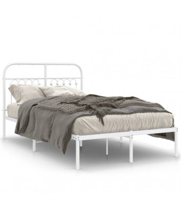 vidaXL Metal Bed Frame without Mattress with Headboard White 120x200cm — Size: 120 x 200 cm — V0671983973