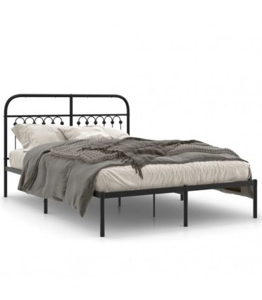 vidaXL Metal Bed Frame without Mattress with Headboard Black 140x190cm — Size: 140 x 190 cm — V0671983978
