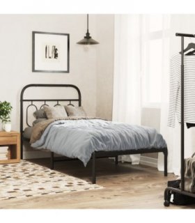 vidaXL Metal Bed Frame without Mattress with Headboard Black 90x190cm — Size: 90 x 190 cm — V0671983999