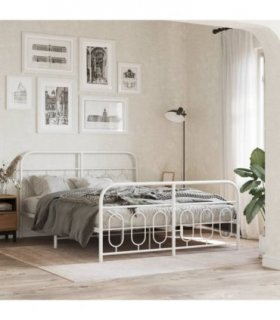 vidaXL Metal Bed Frame without Mattress with Footboard Whi — Size: 140 x 200 cm, Model: with headboard & footboard — V0671984000