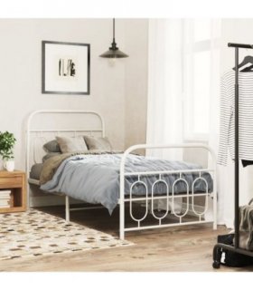 vidaXL Metal Bed Frame without Mattress with Footboard Whit — Size: 80 x 200 cm, Model: with headboard & footboard — V0671984002