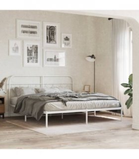 vidaXL Metal Bed Frame without Mattress with Headboard White 183x213cm — Size: 183 x 213 cm — V0671984005