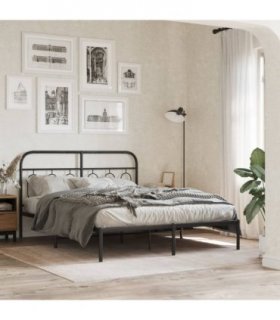vidaXL Metal Bed Frame without Mattress with Headboard Black 140x200cm — Size: 140 x 200 cm — V0671984006