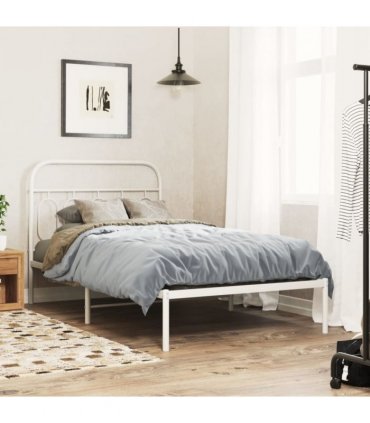 vidaXL Metal Bed Frame without Mattress with Headboard White 100x200cm — Size: 100 x 200 cm — V0671984009