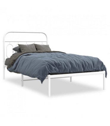 vidaXL Metal Bed Frame without Mattress with Headboard White 100x200cm — Size: 100 x 200 cm — V0671984009