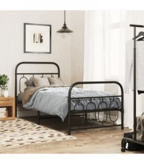 vidaXL Metal Bed Frame without Mattress with Footboard Blac — Size: 80 x 200 cm, Model: with headboard & footboard — V0671984010