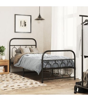vidaXL Metal Bed Frame without Mattress with Footboard Blac — Size: 80 x 200 cm, Model: with headboard & footboard — V0671984010