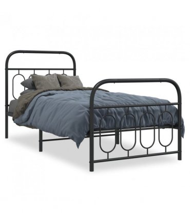 vidaXL Metal Bed Frame without Mattress with Footboard Blac — Size: 80 x 200 cm, Model: with headboard & footboard — V0671984010