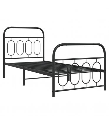 vidaXL Metal Bed Frame without Mattress with Footboard Blac — Size: 80 x 200 cm, Model: with headboard & footboard — V0671984010