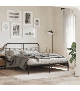 vidaXL Metal Bed Frame without Mattress with Headboard Black 140x190cm — Size: 140 x 190 cm — V0671984011