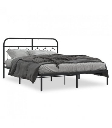 vidaXL Metal Bed Frame without Mattress with Headboard Black 140x190cm — Size: 140 x 190 cm — V0671984011