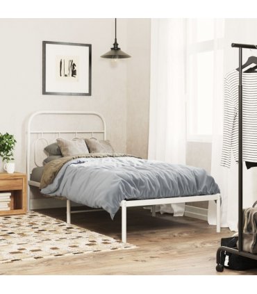 vidaXL Metal Bed Frame without Mattress with Headboard White 80x200cm — Size: 80 x 200 cm — V0671984013