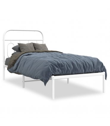 vidaXL Metal Bed Frame without Mattress with Headboard White 80x200cm — Size: 80 x 200 cm — V0671984013