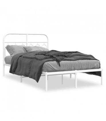 vidaXL Metal Bed Frame without Mattress with Headboard White 120x200cm — Size: 120 x 200 cm — V0671984015