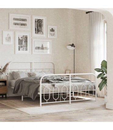 vidaXL Metal Bed Frame without Mattress with Footboard Whi — Size: 135 x 190 cm, Model: with headboard & footboard — V0671984021