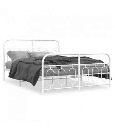 vidaXL Metal Bed Frame without Mattress with Footboard Whi — Size: 135 x 190 cm, Model: with headboard & footboard — V0671984021