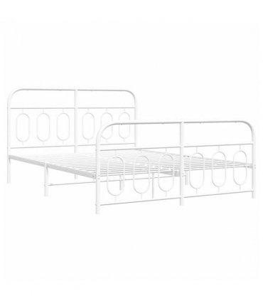 vidaXL Metal Bed Frame without Mattress with Footboard Whi — Size: 135 x 190 cm, Model: with headboard & footboard — V0671984021